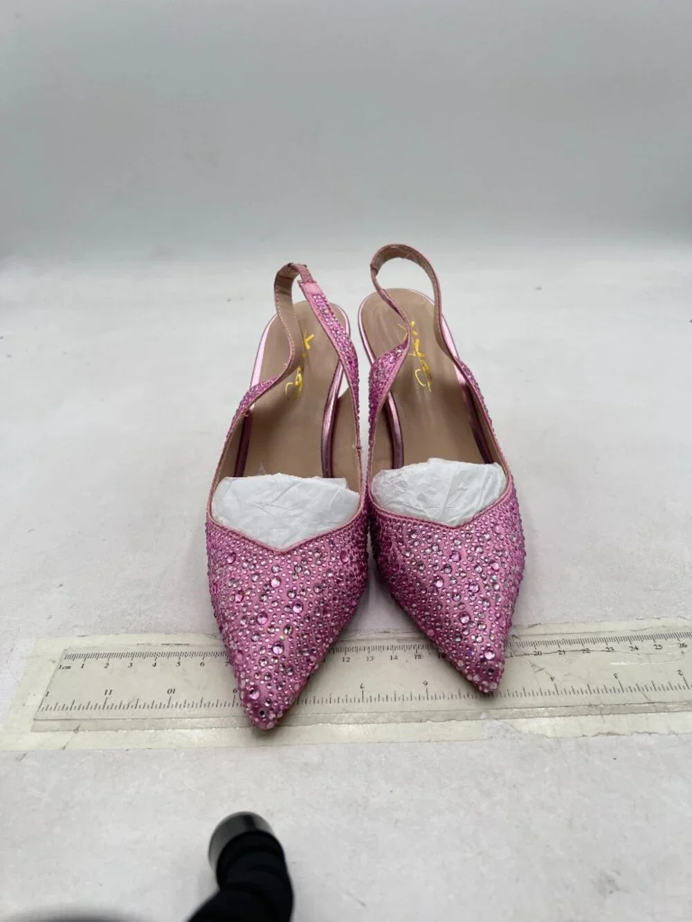 XYD Pink Sparkly Rhinestones Slingback Sandals Pointy Toe Pull On High Heel Pump